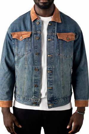 Men’s Loose Trendy Lapel Denim Jacket Blue